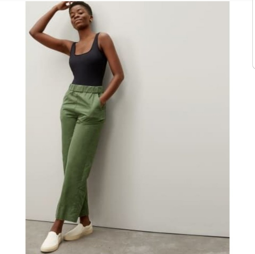 Everlane The Easy Pant Pull On Cotton Stretch Pockets Army Green Size 10